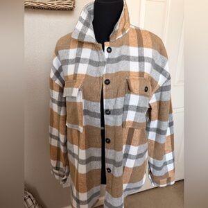 Women's Tan and Gray Plaid Utility Jacket